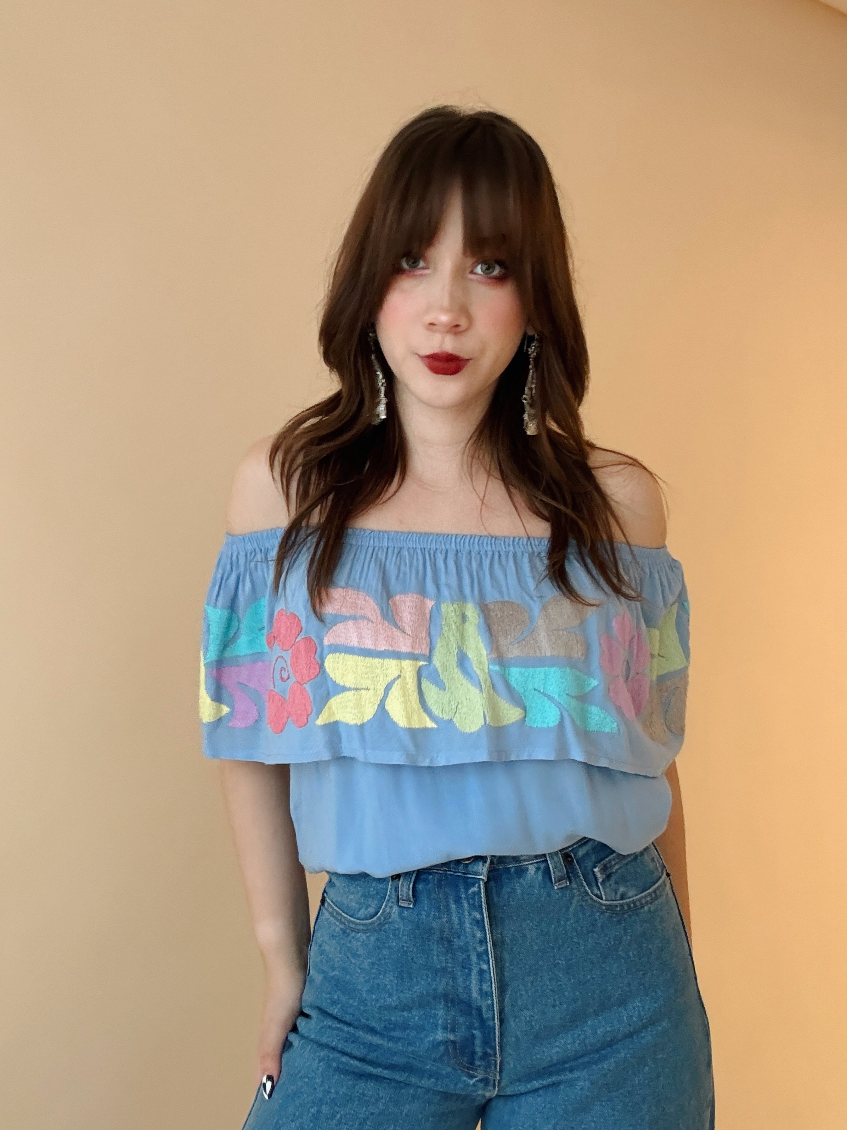 Blusa Campesina Mexicanartes Azul Cielo/Multicolor