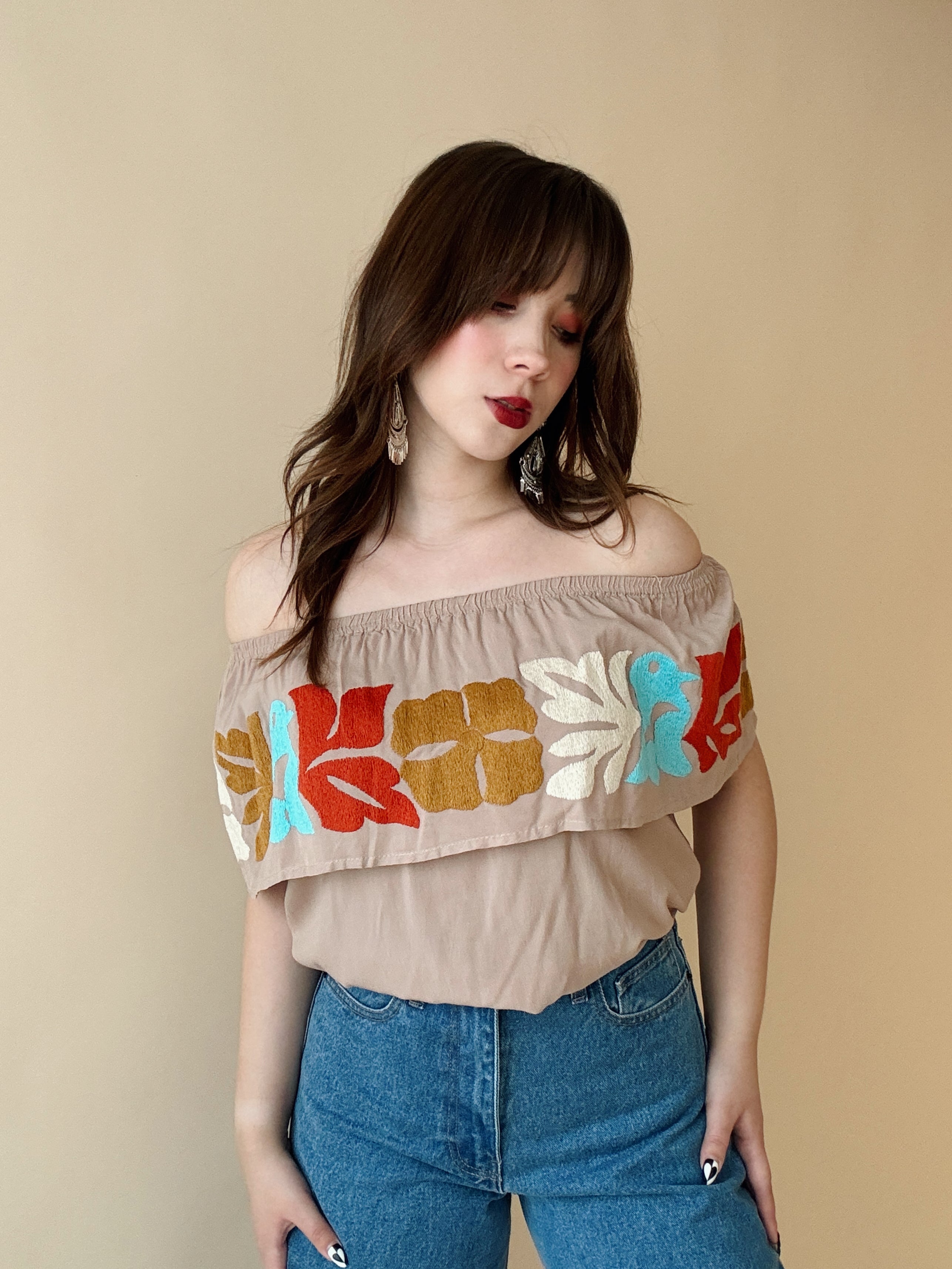 Blusa Campesina Mexicanartes Capuchino/Multicolor