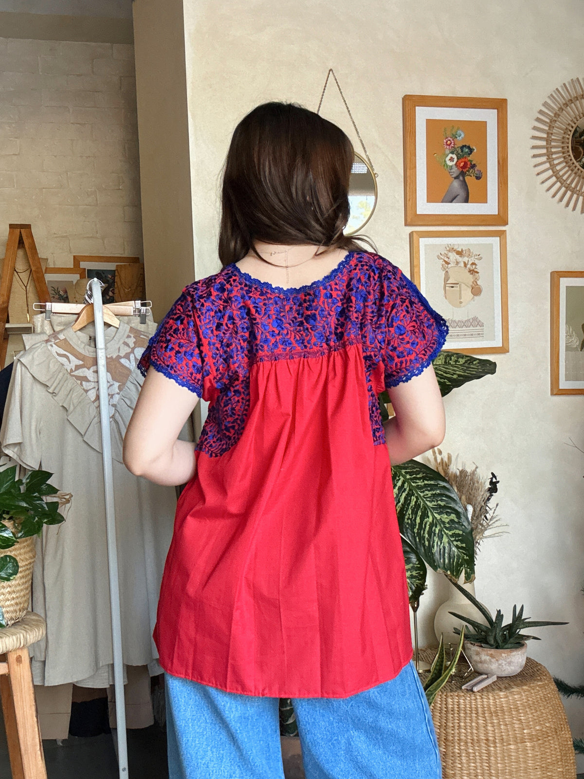 Blusa San Antonino Roja/Azul Rey