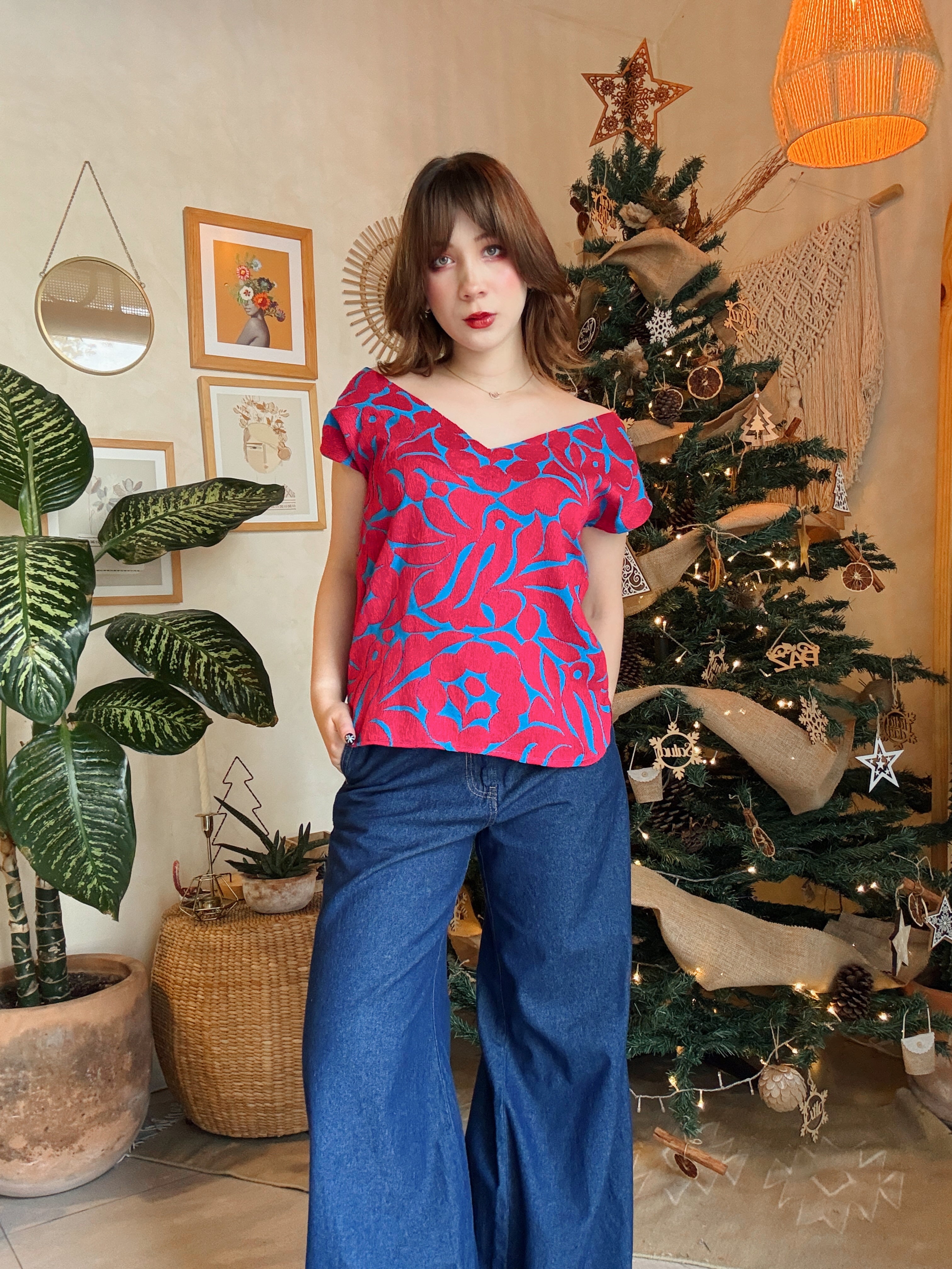 Blusa Jalapa V Azul/Rojo