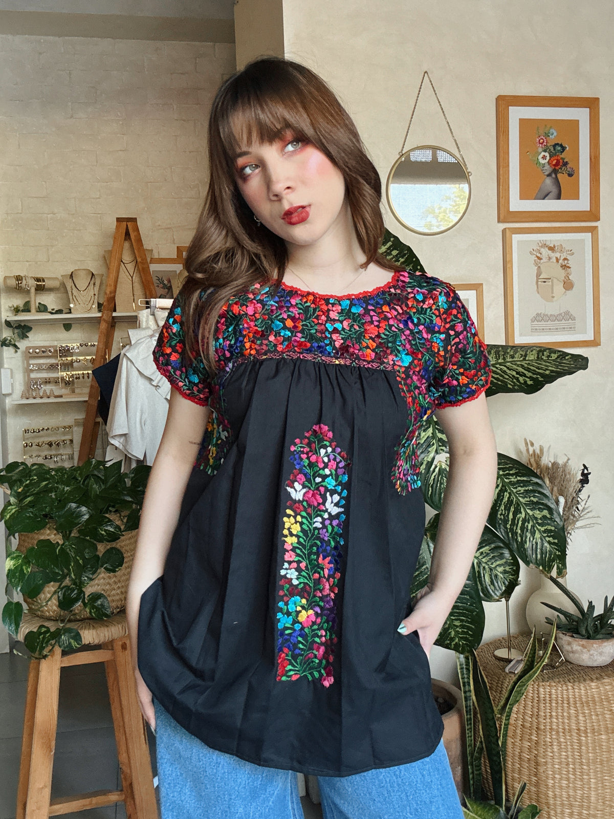 Blusa San Antonino Negro/Multicolor