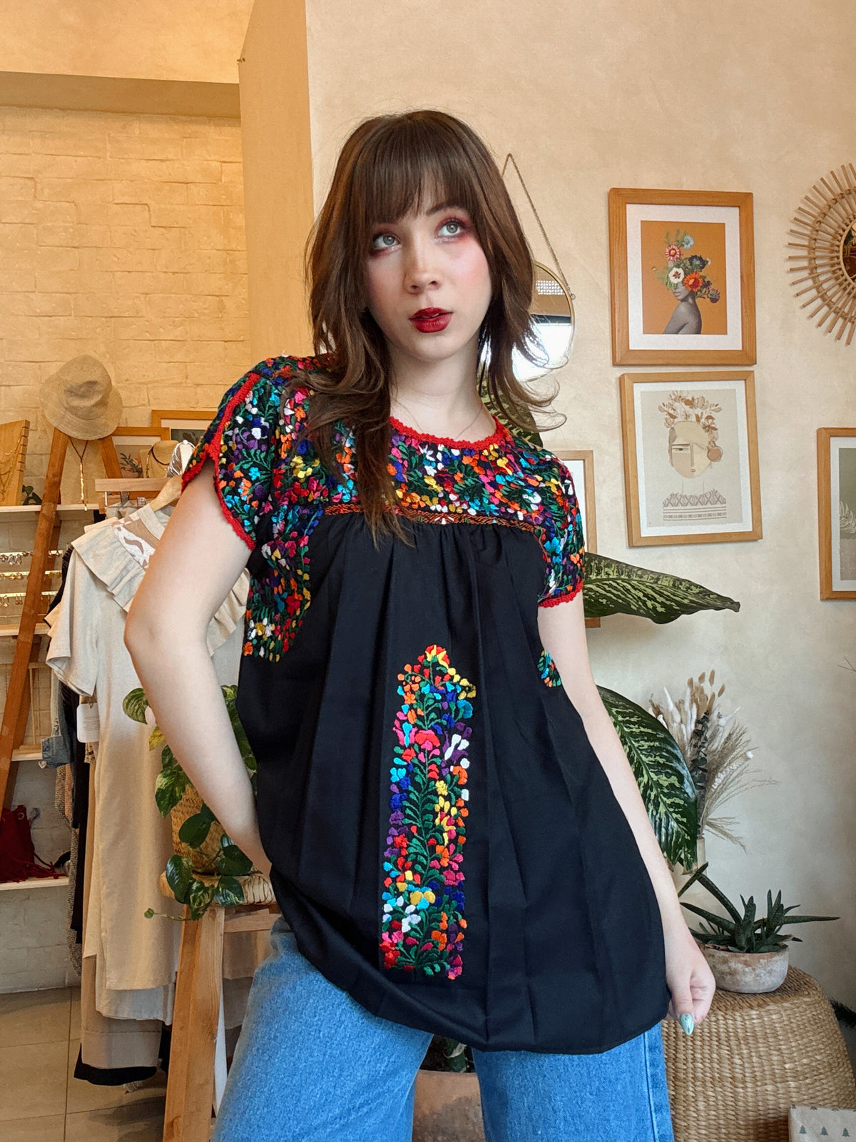 Blusa San Antonino Negro/Multicolor