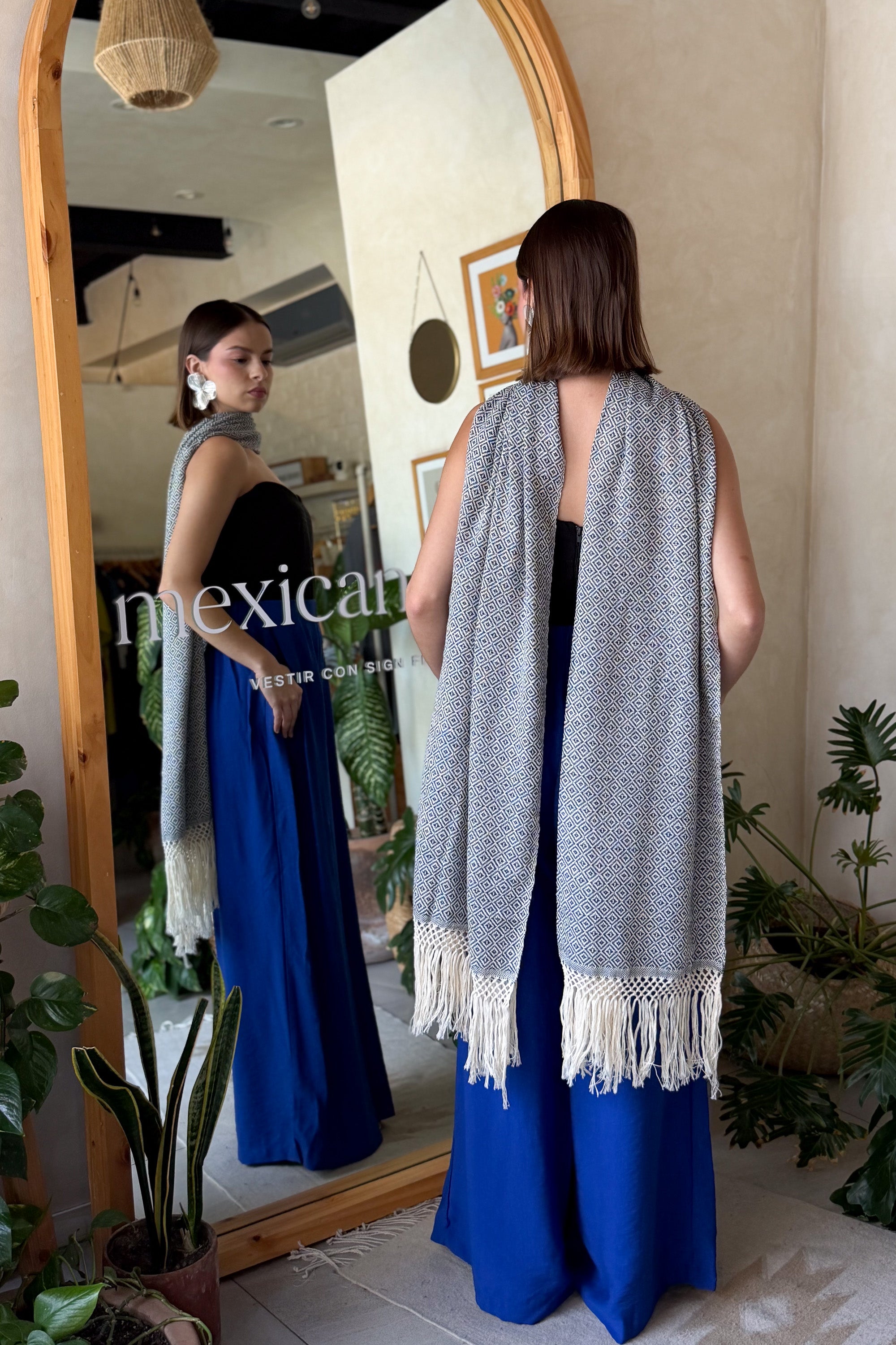 Rebozo El Legado Azul Marino Blanco