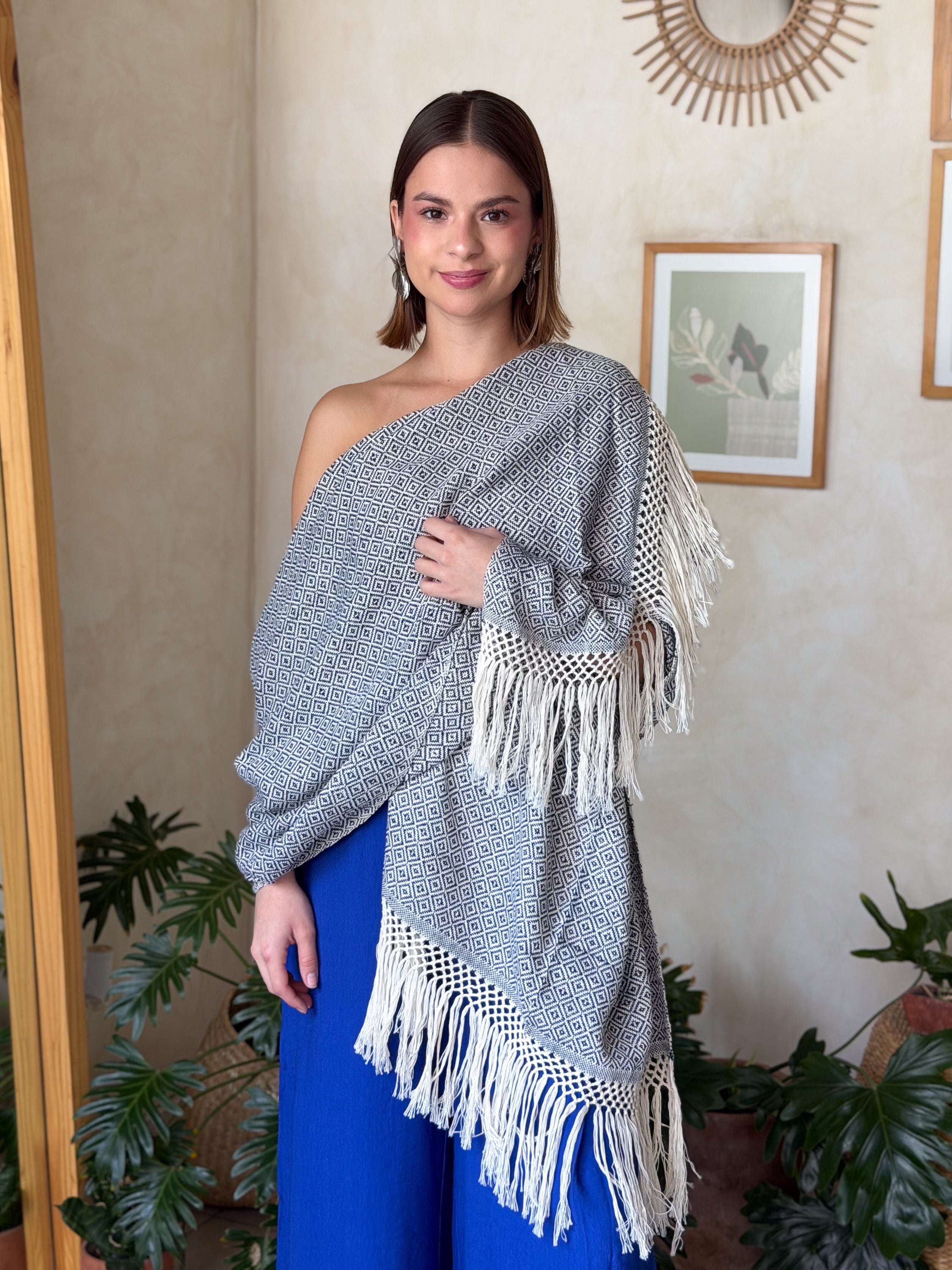 Rebozo El Legado Azul Marino Blanco