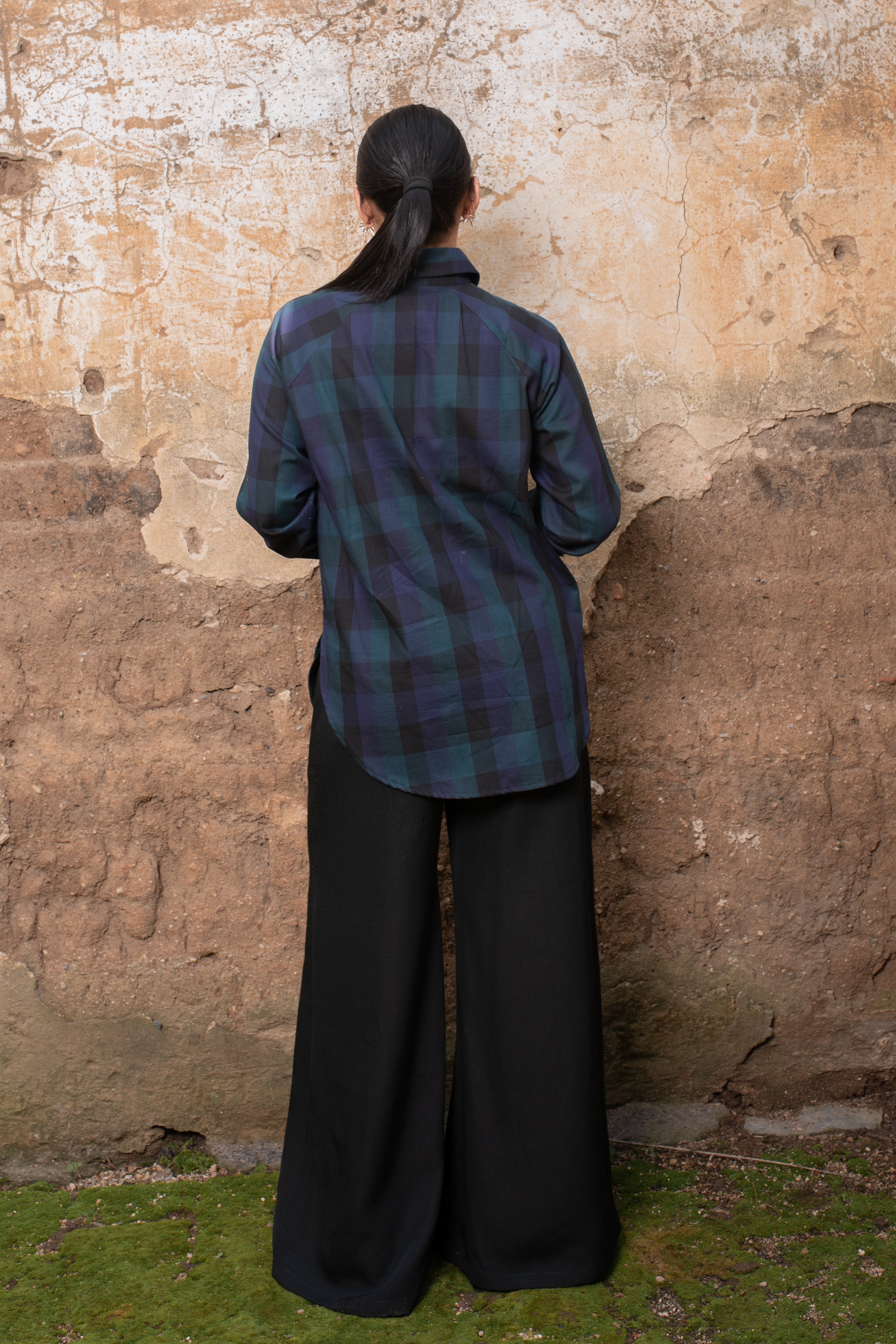 Raglan Sleeve Checkered Shirt