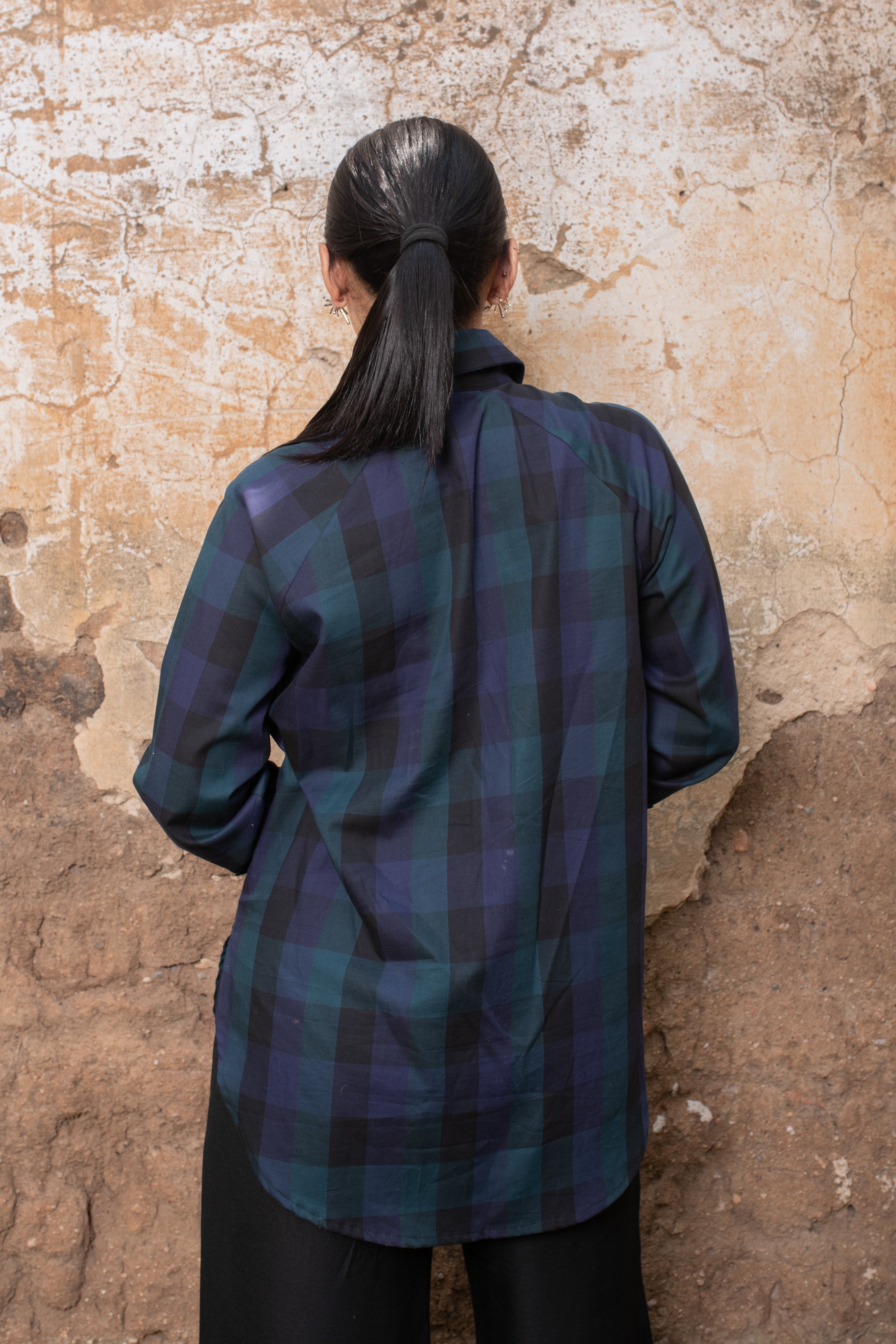 Raglan Sleeve Checkered Shirt
