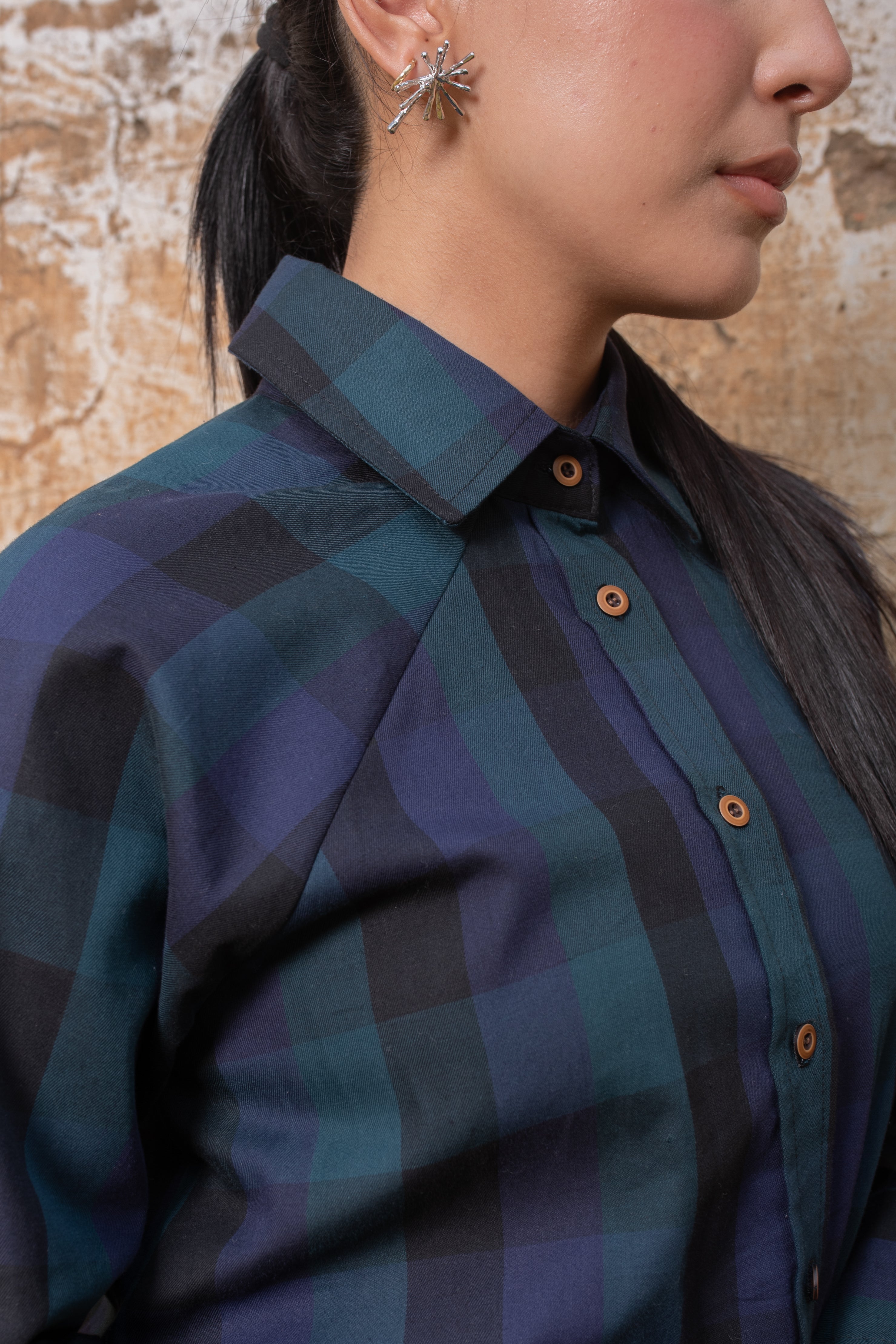 Raglan Sleeve Checkered Shirt