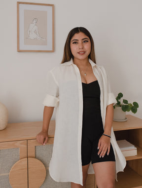 Vestido Camisero de Lino Marfil