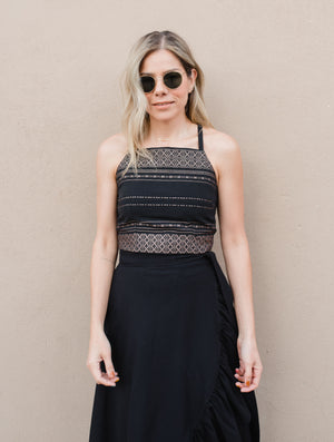 Mexicanartes Crop Top Verano Negro/Dorado